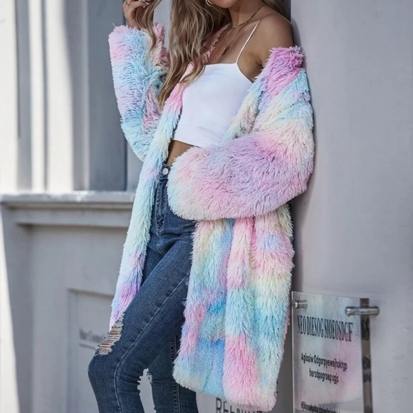 Faux fur tie dye coat - Picture 2 of 6